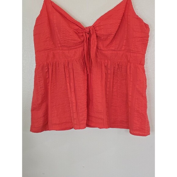Loft Womens Medium Coral Red Tie Front V Neck Cami Tank Top Blouse Flowy Swing - Picture 4 of 9